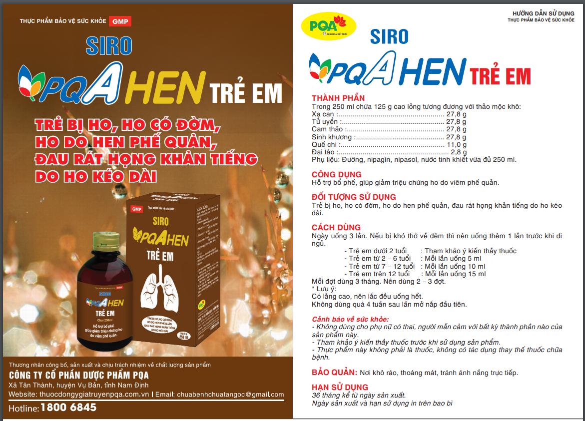 Siro PQA Hen Trẻ Em 250ml
