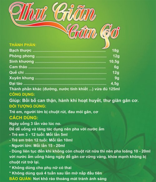 Thành phần của PQA thư giãn gân cơ