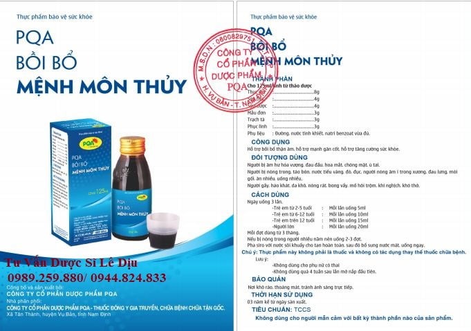PQA Siro Bồi Bổ Mệnh Môn Thủy - Ảnh 2